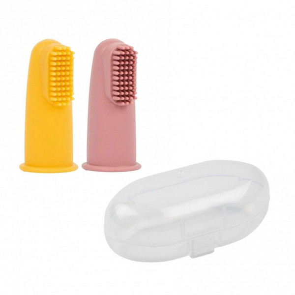 Nattou Escova De Dentes Para Bebé 2 Unidade(S) 6M + Silicone Rosa/Amarelo + Caixa De Proteção